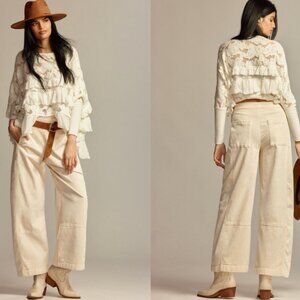 The Izzie Relaxed Pull-On Barrel Pants by Pilcro: Large Cream-Corduroy Edition